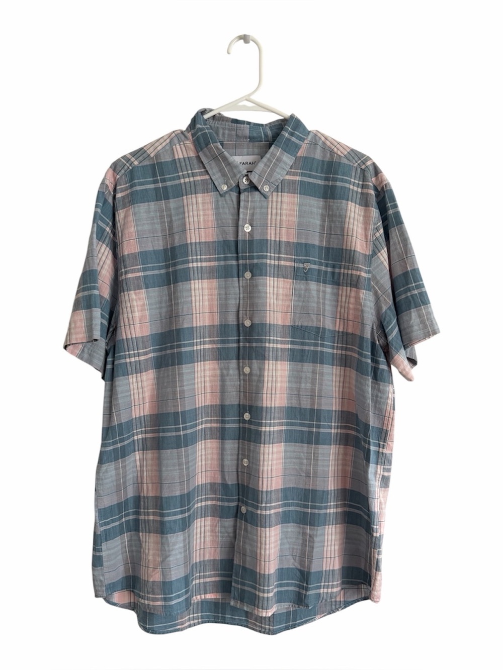 Farah Mens Holzman Plaid 654 Oxford Shirt - Short Sleeve Coral Blush XXL Cotton